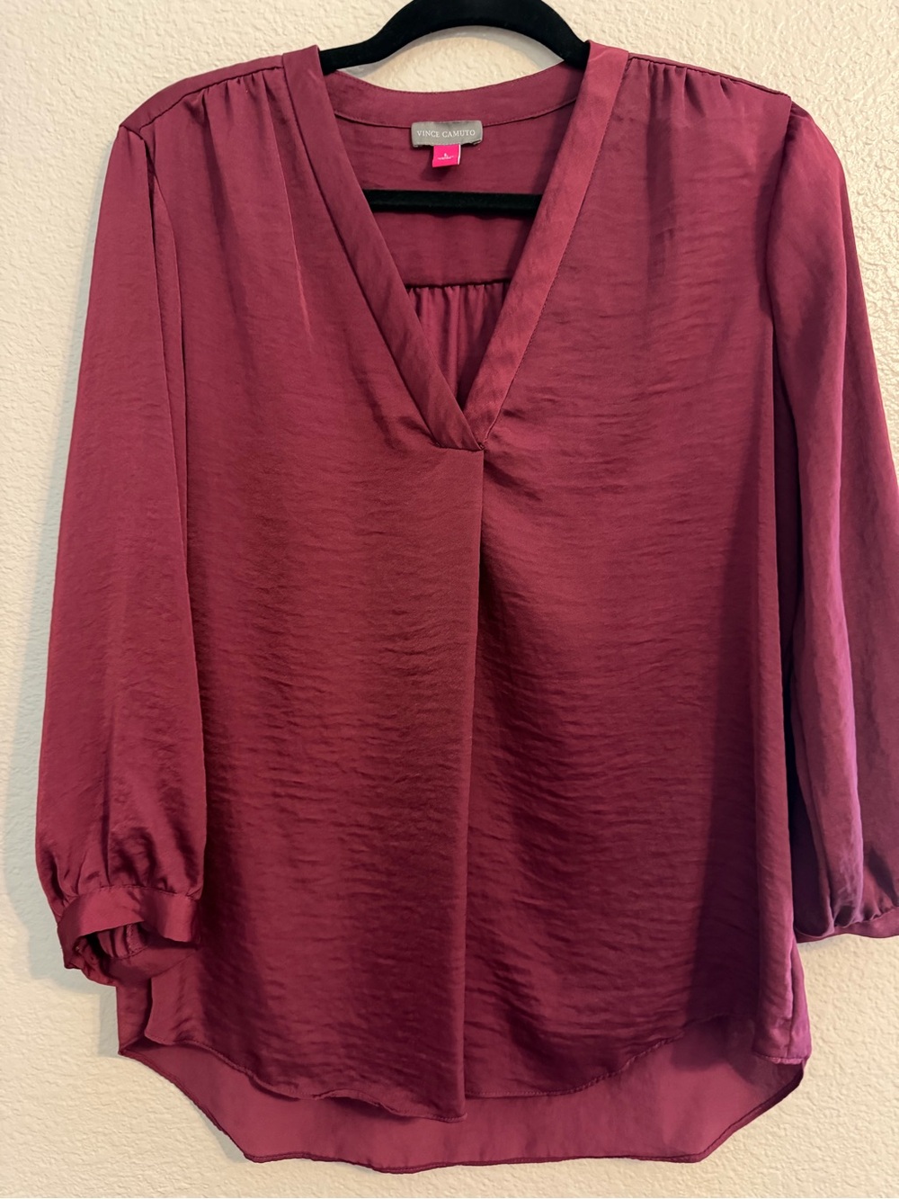 Vince Camuto Wine V-Neck Long Sleeve Blouse